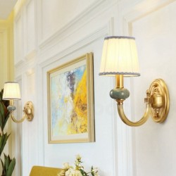 European Pure Brass Wall Light with Fabric Shade