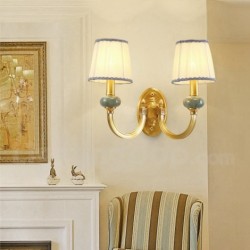 European Pure Brass Wall Light with Fabric Shade