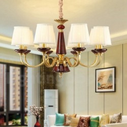 Pure Brass Ceramics European Chandelier with Fabric Shade