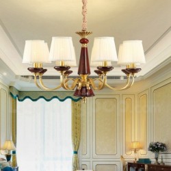 Pure Brass Ceramics European Chandelier with Fabric Shade