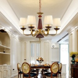 Pure Brass Ceramics European Chandelier with Fabric Shade