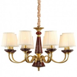 Pure Brass Ceramics European Chandelier with Fabric Shade
