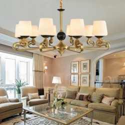 Pure Brass American Chandelier with Fabric Shade