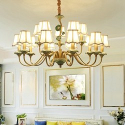 European Pure Brass Chandelier with Fabric Shade