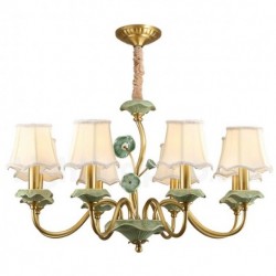 European Pure Brass Chandelier with Fabric Shade