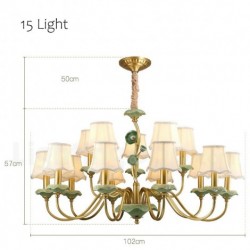 European Pure Brass Chandelier with Fabric Shade