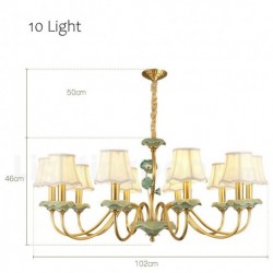 European Pure Brass Chandelier with Fabric Shade