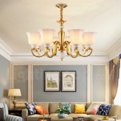 European Pure Brass Luxurious Chandelier with Glass Shade