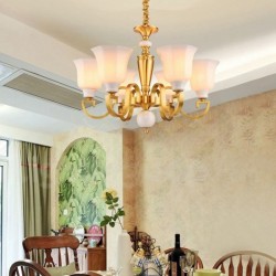 European Pure Brass Luxurious Chandelier with Glass Shade