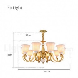 European Pure Brass Luxurious Chandelier with Glass Shade