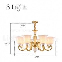 European Pure Brass Luxurious Chandelier with Glass Shade