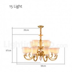 European Pure Brass Luxurious Chandelier with Glass Shade