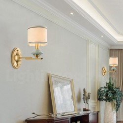 American Pure Brass Round Wall Light with Fabric Shade