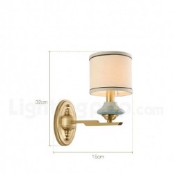 American Pure Brass Round Wall Light with Fabric Shade