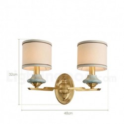 American Pure Brass Round Wall Light with Fabric Shade
