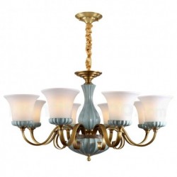 European Pure Brass American Luxurious 8 Light Chandelier with Glass Shade