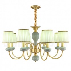 European Luxurious Pure Brass Macaron Jade Chandelier with Fabric Shade