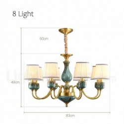 European Macaron Pure Brass Ceramics Chandelier with Fabric Shade