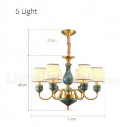 European Macaron Pure Brass Ceramics Chandelier with Fabric Shade