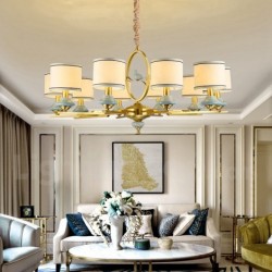 European Pure Brass Modern Contemporary Retro Luxurious Chandelier with Fabric Shade