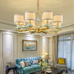 European Pure Brass Modern Contemporary Retro Luxurious Chandelier with Fabric Shade