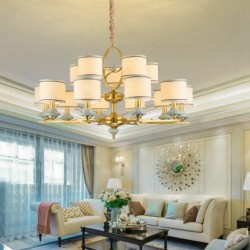 European Pure Brass Modern Contemporary Retro Luxurious Chandelier with Fabric Shade