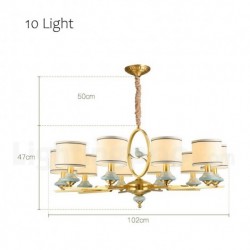 European Pure Brass Modern Contemporary Retro Luxurious Chandelier with Fabric Shade