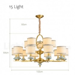 European Pure Brass Modern Contemporary Retro Luxurious Chandelier with Fabric Shade