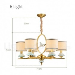 European Pure Brass Modern Contemporary Retro Luxurious Chandelier with Fabric Shade