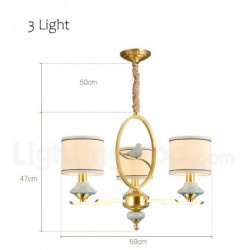 European Pure Brass Modern Contemporary Retro Luxurious Chandelier with Fabric Shade