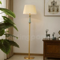 European Modern Contemporary Pure Brass Ceramics Floor Lamp with Fabric Shade