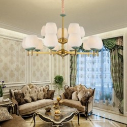 Rustic / Lodge Pure Brass Macaron Chandelier with Glass Shade