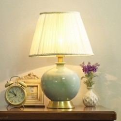 European Pure Brass Ceramics Modern Contemporary Table Lamp with Fabric Shade