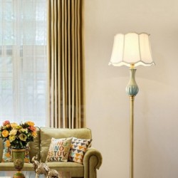 European Modern Contemporary Pure Brass Ceramics Floor Lamp with Fabric Shade