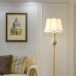 European Modern Contemporary Pure Brass Ceramics Floor Lamp with Fabric Shade