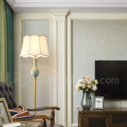 European Modern Contemporary Pure Brass Ceramics Floor Lamp with Fabric Shade