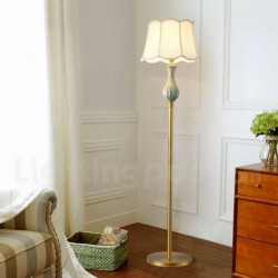 European Modern Contemporary Pure Brass Ceramics Floor Lamp with Fabric Shade