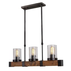3 Light Vintage Wooden Chandelier Industrial Wind Loft Coffee Wood Linear Pendant Lighting