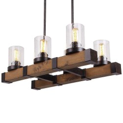 6 Light Vintage Wooden Chandelier Industrial Wind Loft Coffee Wood Linear Pendant Lighting