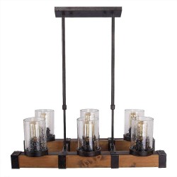 6 Light Vintage Wooden Chandelier Industrial Wind Loft Coffee Wood Linear Pendant Lighting