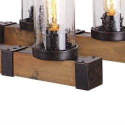 6 Light Vintage Wooden Chandelier Industrial Wind Loft Coffee Wood Linear Pendant Lighting