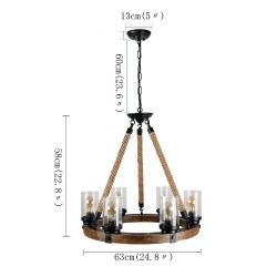 6 Light Ring Vintage Wooden Chandelier Industrial Wind Loft Coffee Wood Linear Pendant Lighting