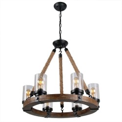 6 Light Ring Vintage Wooden Chandelier Industrial Wind Loft Coffee Wood Linear Pendant Lighting