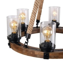 6 Light Ring Vintage Wooden Chandelier Industrial Wind Loft Coffee Wood Linear Pendant Lighting