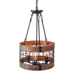 3 Light Drum Vintage Wooden Chandelier Industrial Wind Loft Coffee Wood Linear Pendant Lighting