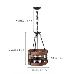 3 Light Drum Vintage Wooden Chandelier Industrial Wind Loft Coffee Wood Linear Pendant Lighting