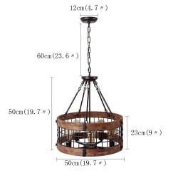 5 Light Drum Vintage Wooden Chandelier Industrial Wind Loft Coffee Wood Linear Pendant Lighting