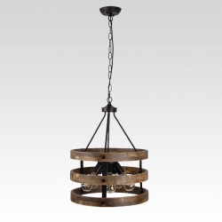 5 Light Drum Vintage Wooden Chandelier Industrial Wind Loft Coffee Wood Linear Pendant Lighting