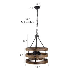 5 Light Drum Vintage Wooden Chandelier Industrial Wind Loft Coffee Wood Linear Pendant Lighting