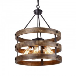 5 Light Drum Vintage Wooden Chandelier Industrial Wind Loft Coffee Wood Linear Pendant Lighting